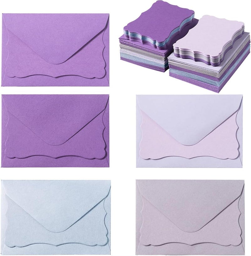 Toperd 100 Pack Mini Envelopes with Note Cards in 5 Colors for Wedding, Birthday, Baby Showers, 4 x 2.7 Inches (Purple) - Image 1